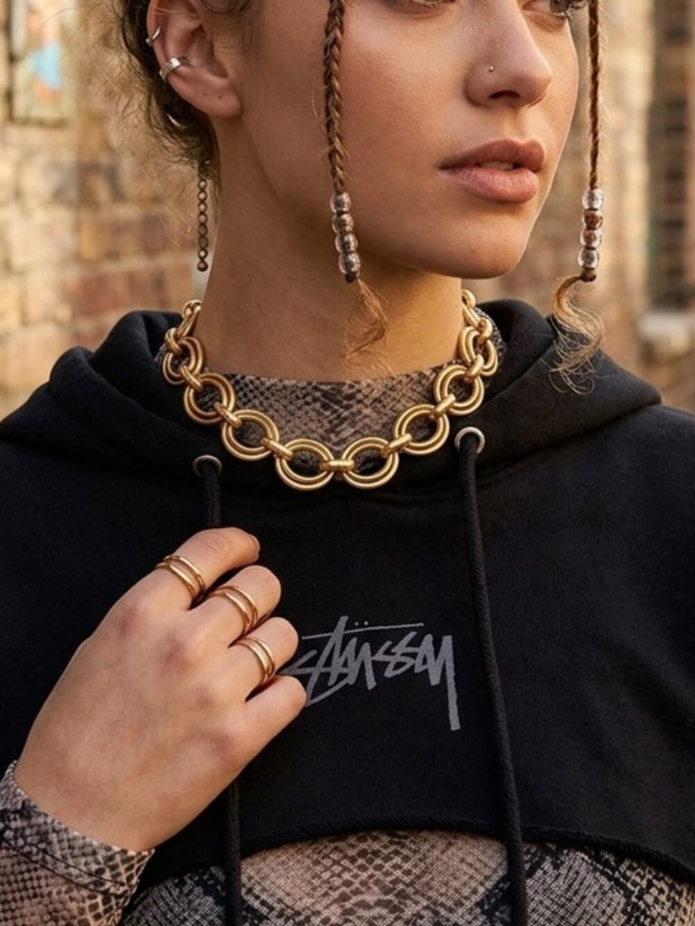 Chunky Gold Tone Oval Link Chain Choker Necklace